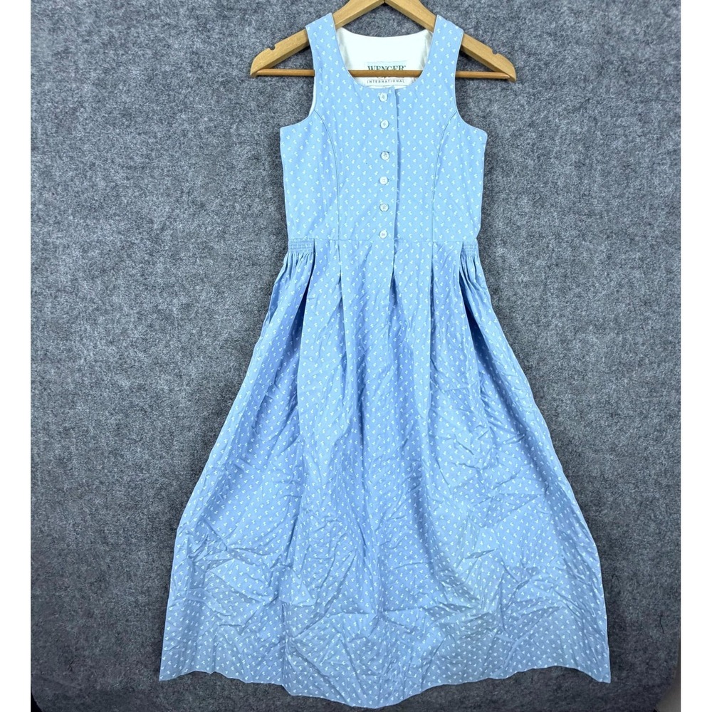 Vintage Wenger Chic Dress Dirndl Blue Ditsy Floral Cottagecore Peasant Summer